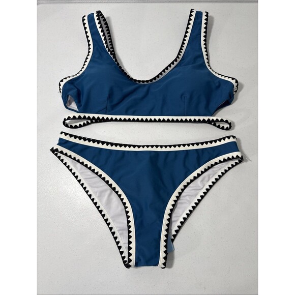 Cupshe‎ Bikini Womens XXL Blue Crochet Bathing Suit Top Swimsuit Two Piece Set - Picture 1 of 12